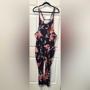 Floral Sleeveless Jumpsuit - Black and Pink